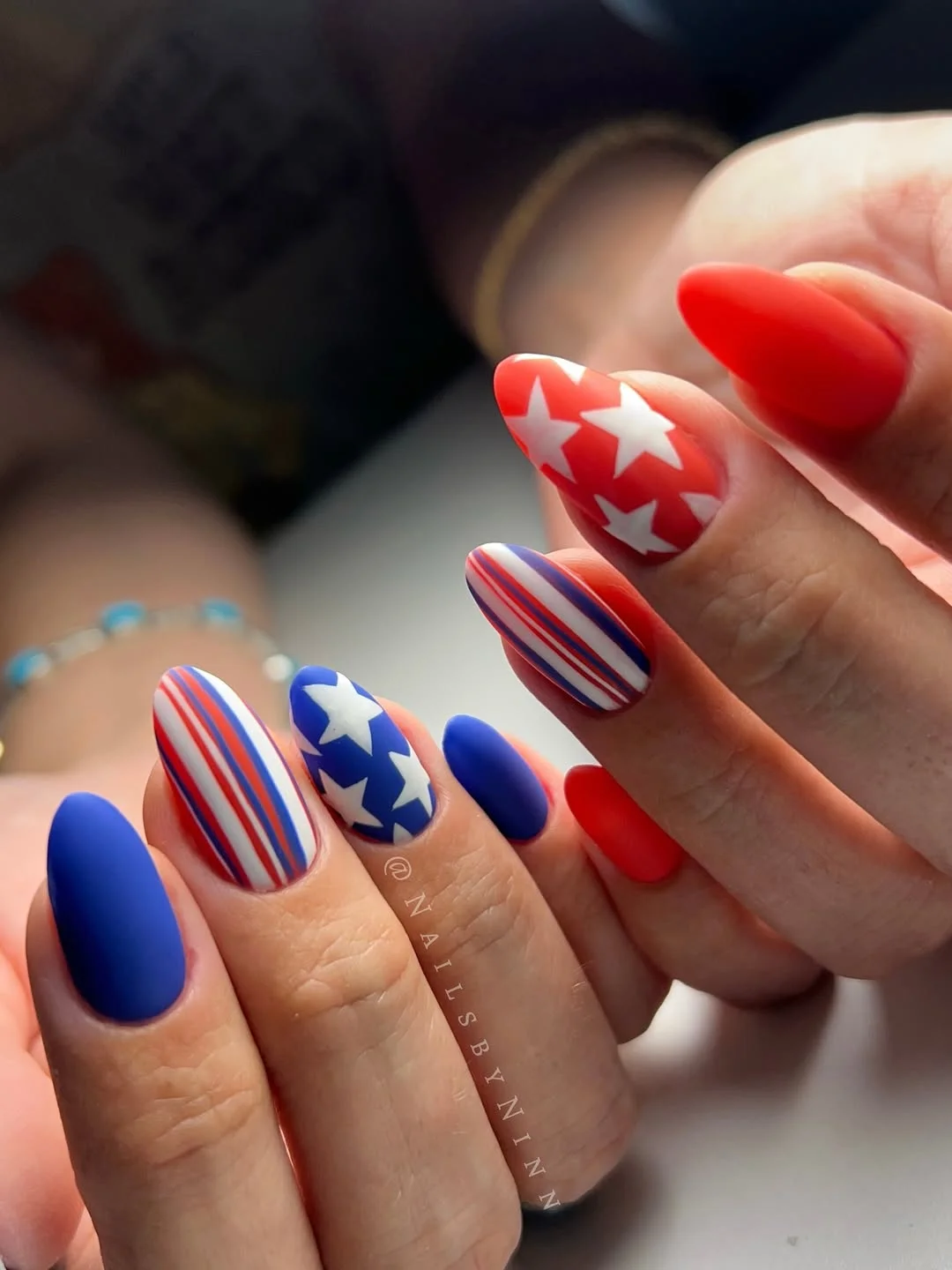 cool 4th of july nails 2026 Classic Matte Patriotic Nails With Stars And Stripes