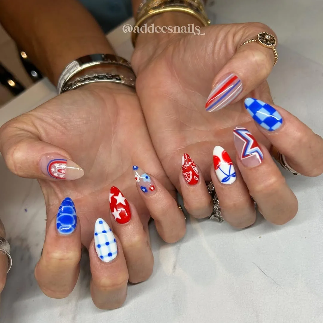 cool 4th of july nails 2026 Bold Western Mix Nails With Graphic Summer Patterns