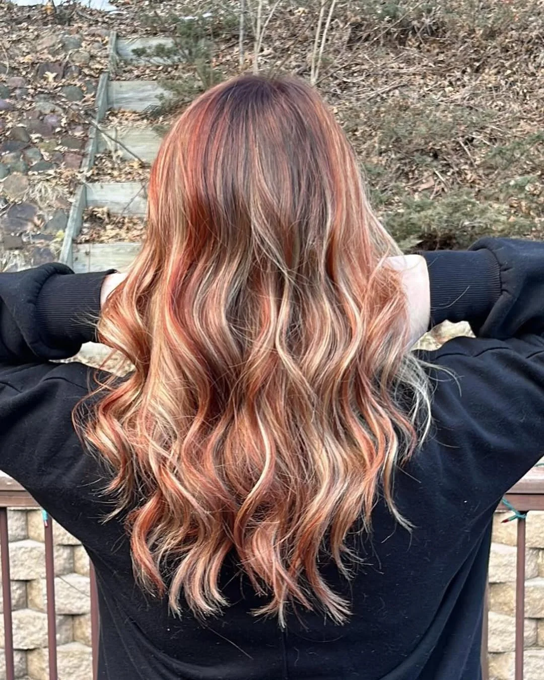 copper summer red hair color 2026 Dimensional Copper Balayage with Cool Blonde Ribbons