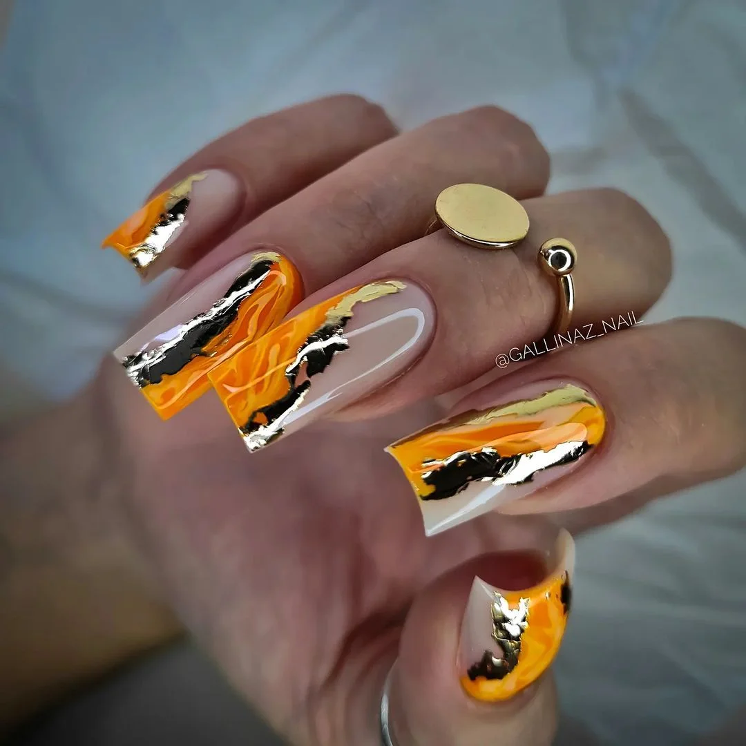 cute bright summer nails 2026 Molten Gold and Citrus Statement Nails