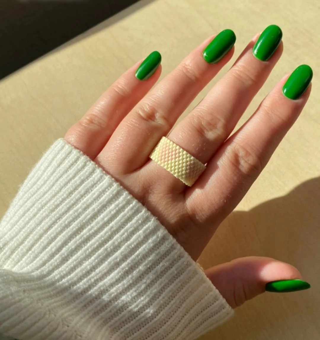 cute bright summer nails 2026 Fresh Grass Green Gloss