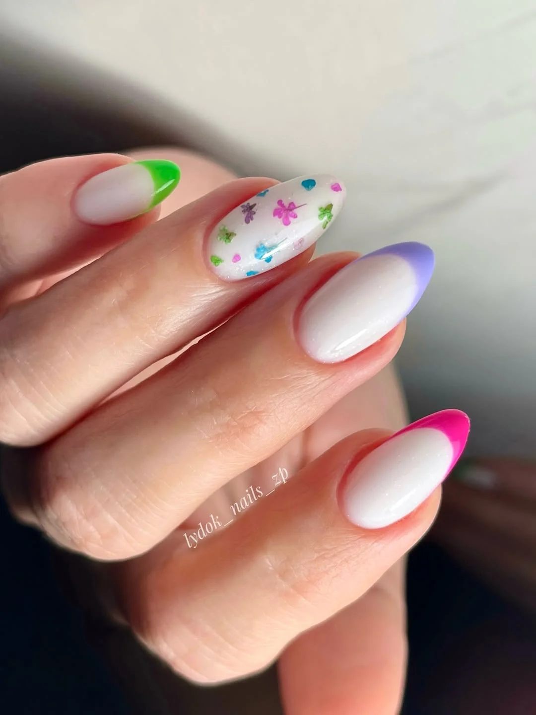 cute bright summer nails 2026 Pastel French Tips with Tiny Summer Florals