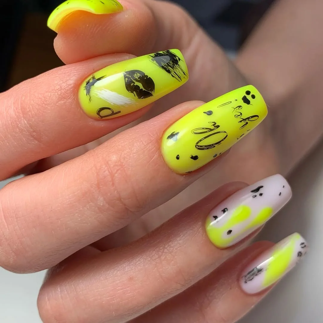 cute bright summer nails 2026 Neon Graffiti Lime Nail Art