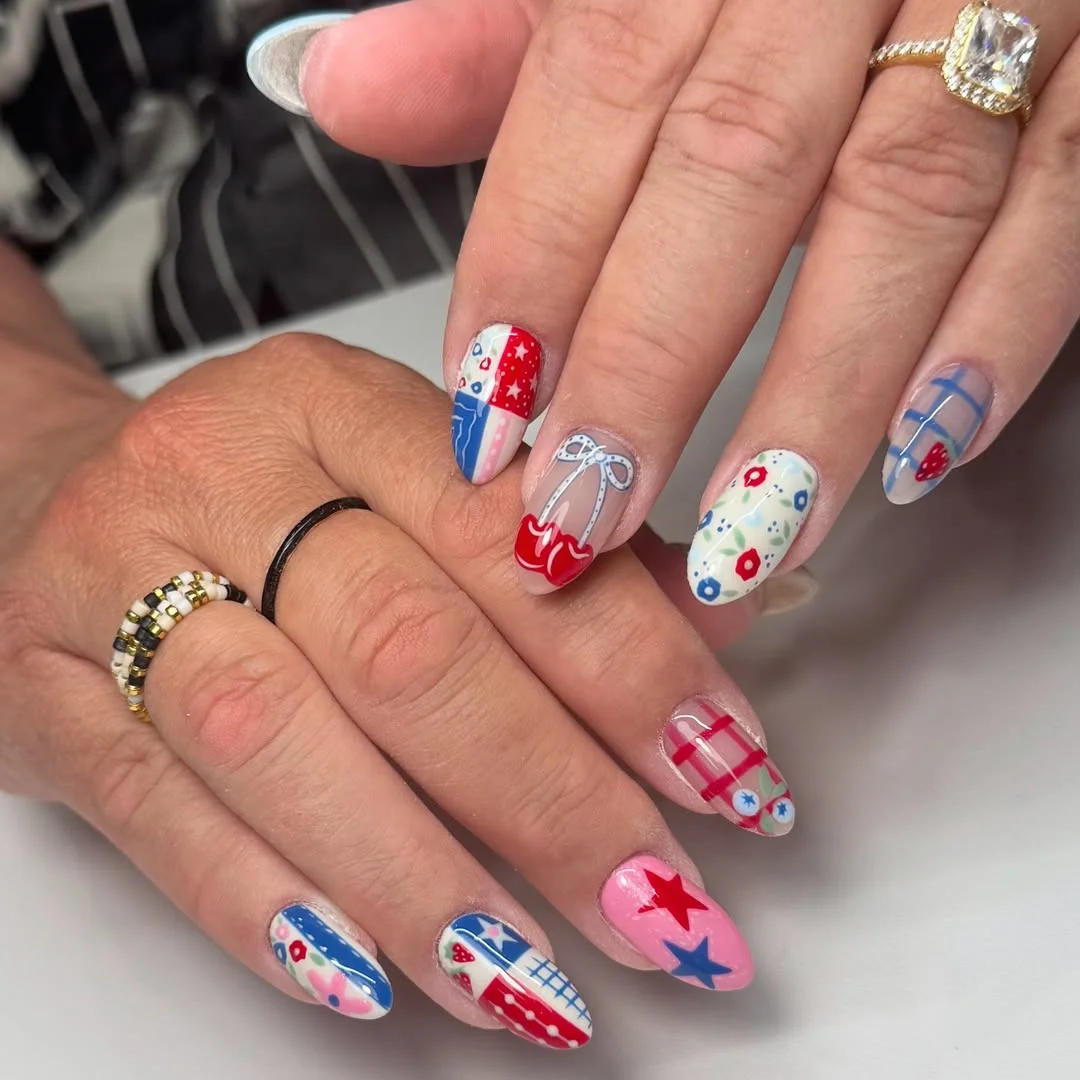 cute patriotic nails 2026 Patchwork Americana Nail Art