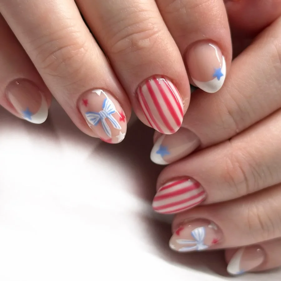 cute patriotic nails 2026 Soft Ribbon French Tips