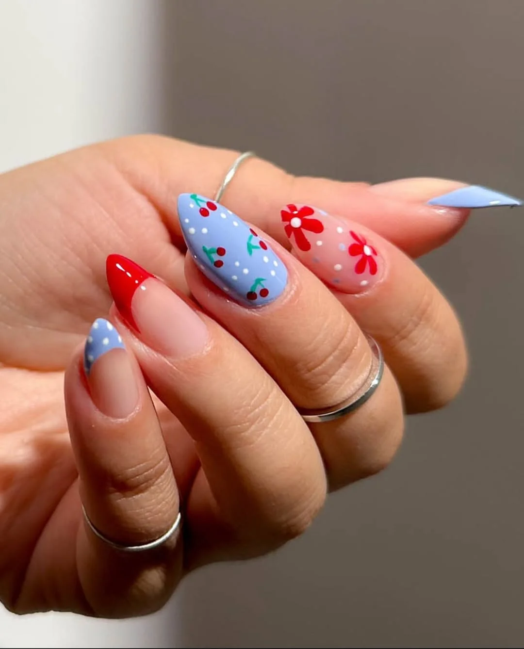 cute patriotic nails 2026 Cherry Picnic French Nails