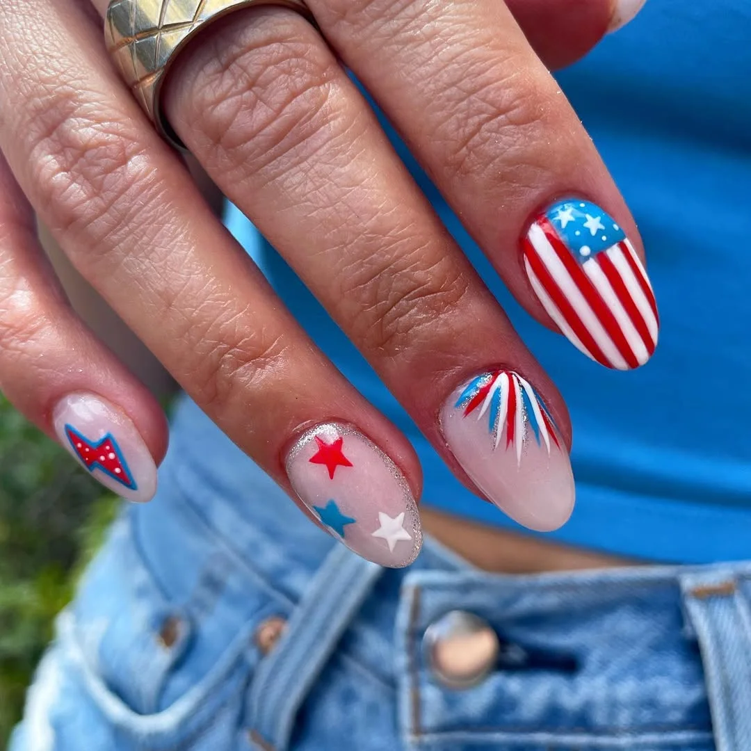 cute patriotic nails 2026 Firework Stripe Patriotic Nails