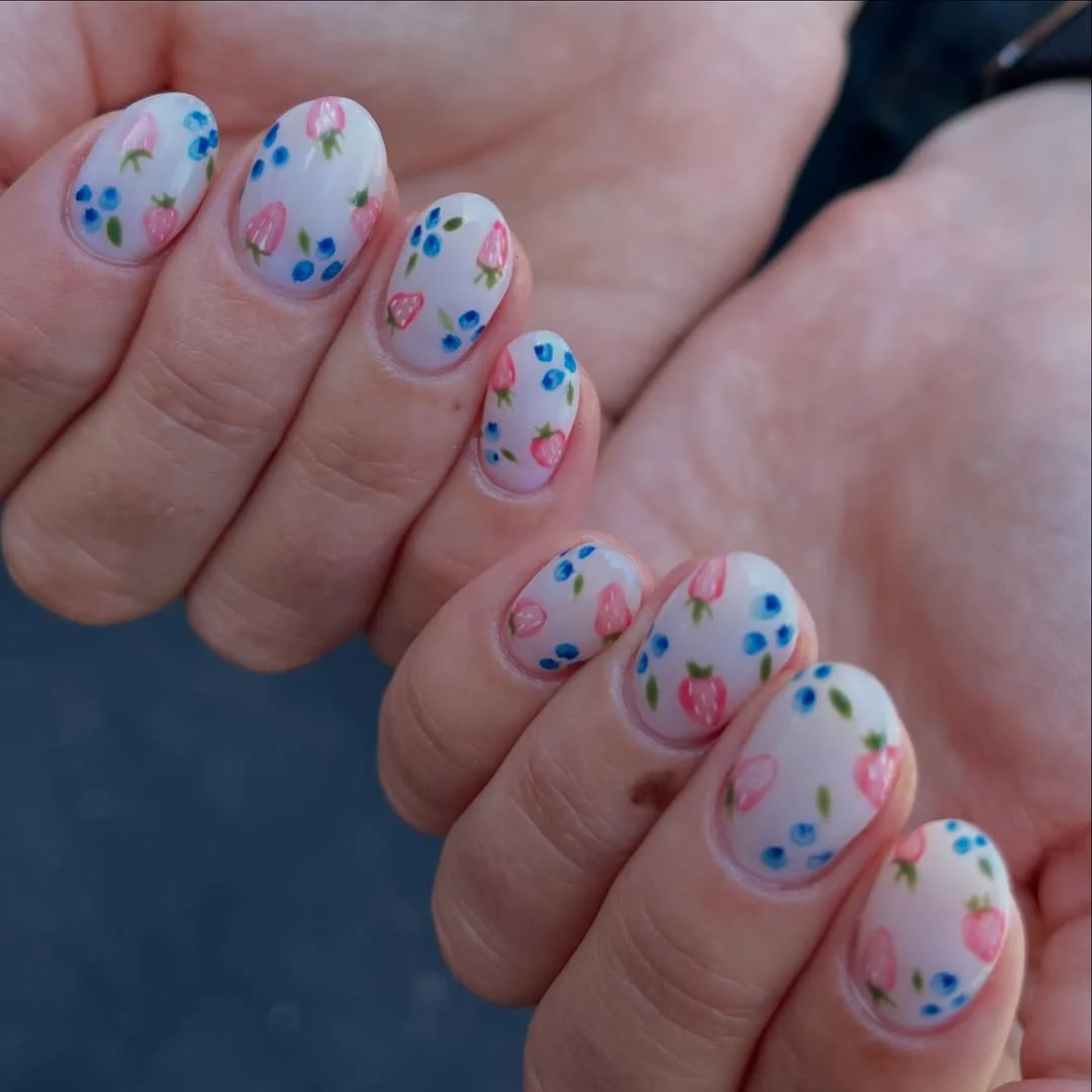 cute patriotic nails 2026 Soft Berry And Floral Nails For A Subtle Summer Look