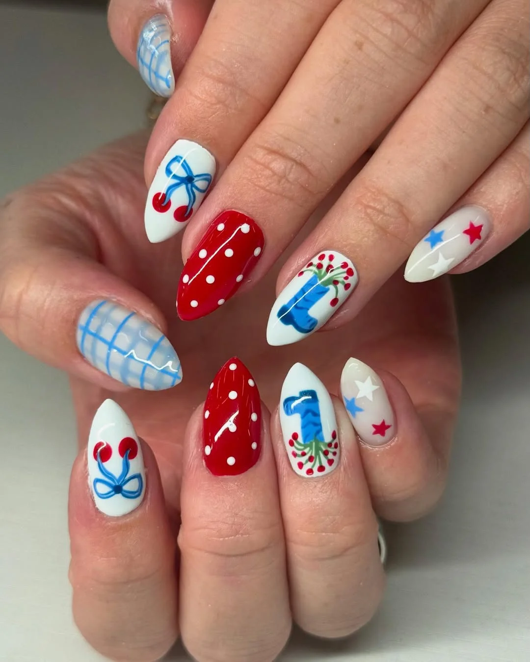 cute patriotic nails 2026 Cherry Picnic Nails With Retro Summer Energy