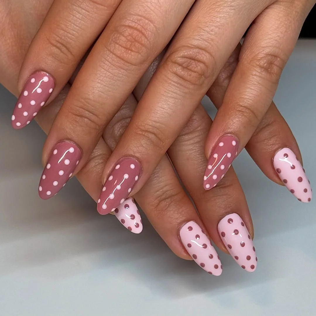cute polka dot summer nails 2026 Soft Pink Retro Dot Nails