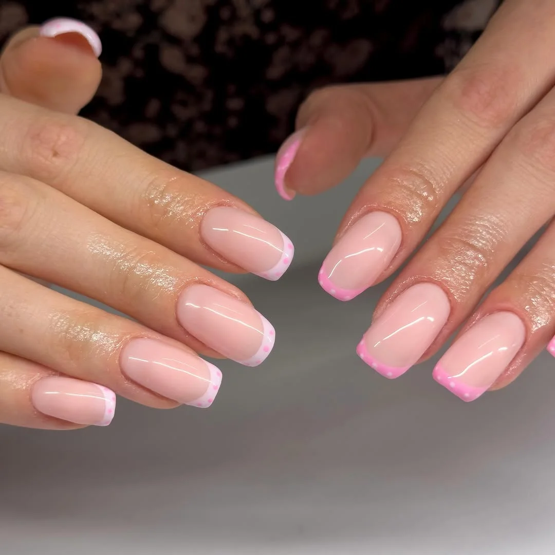 cute polka dot summer nails 2026 Minimal Pink French Tip Dots