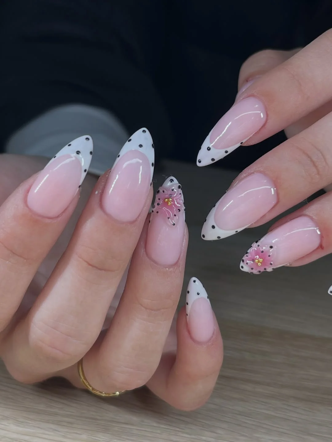 cute polka dot summer nails 2026 Black And White Polka Dot French Nails