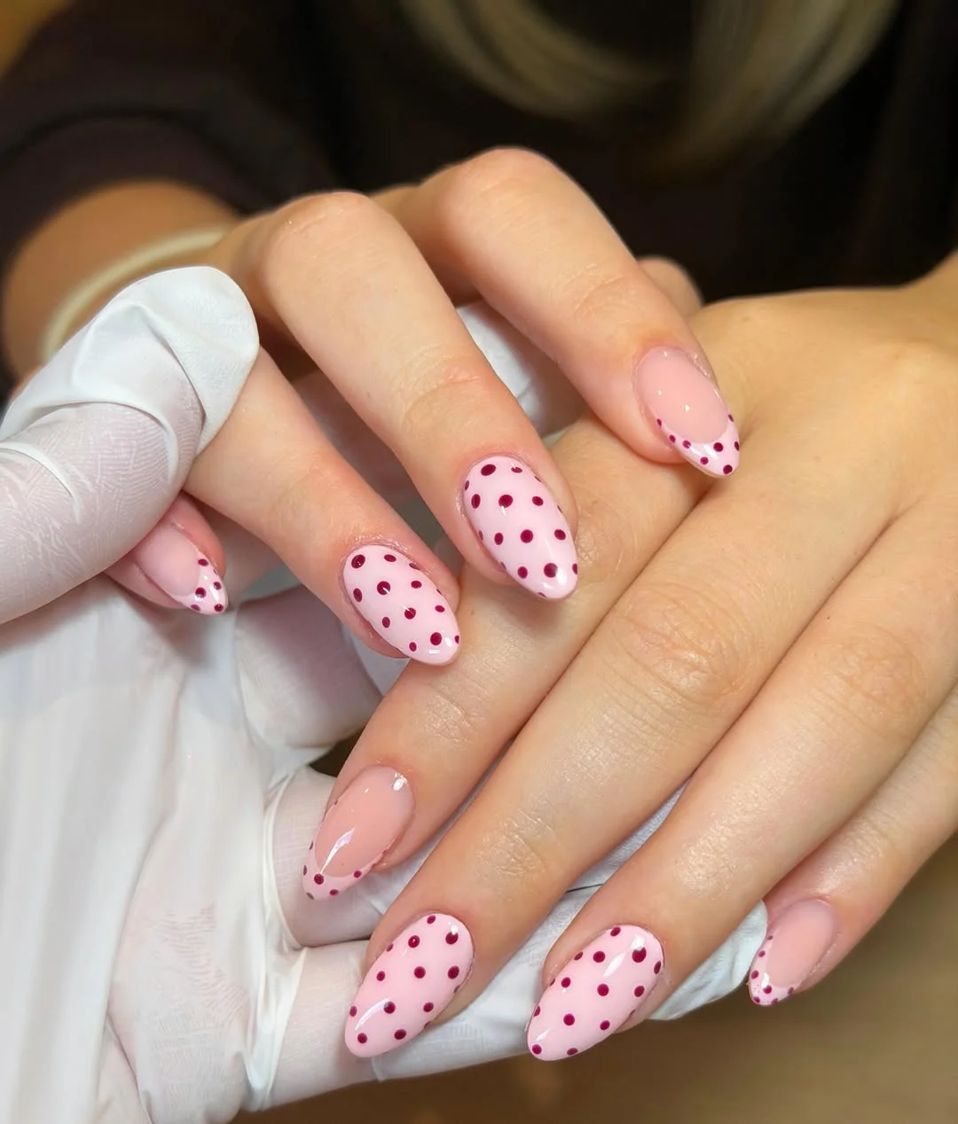 cute polka dot summer nails 2026 Pink Polka Dot Almond Nails