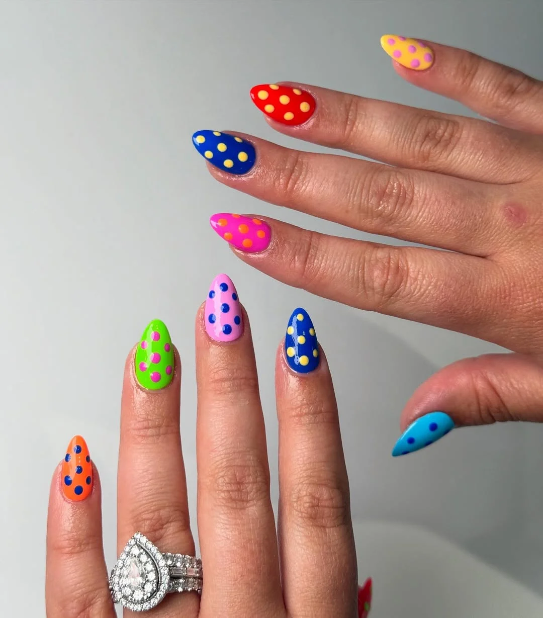 cute polka dot summer nails 2026 Bright Rainbow Polka Dot Nails