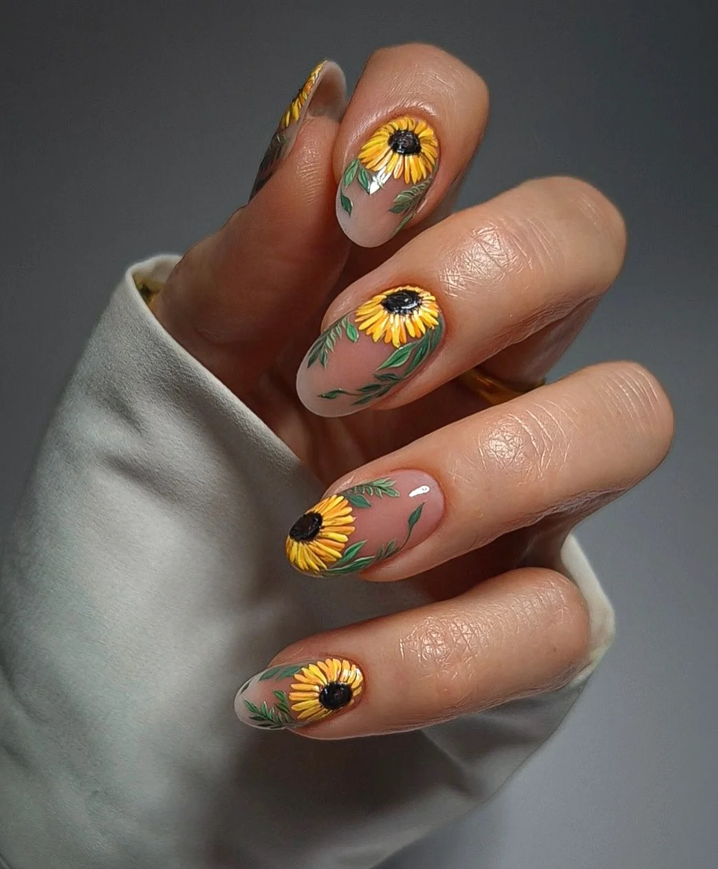 cute summer flower nails 2026 Sunny Sunflower Short Almond Nails