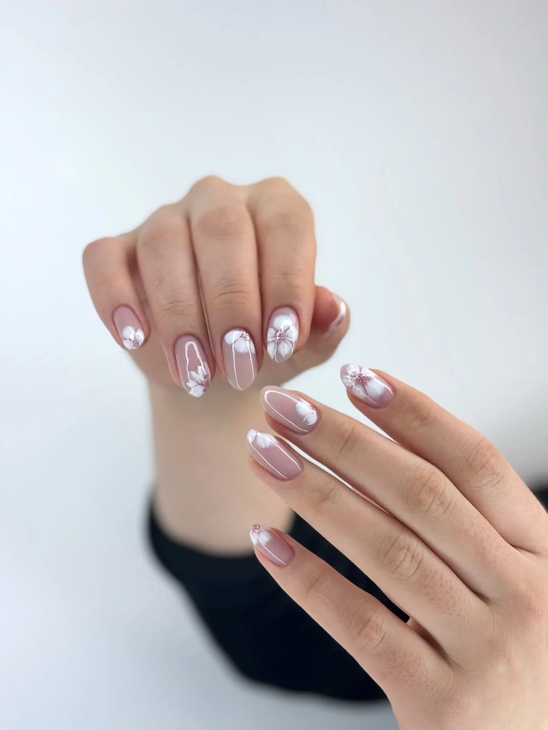 cute summer flower nails 2026 Milky White Floral Aura Nails