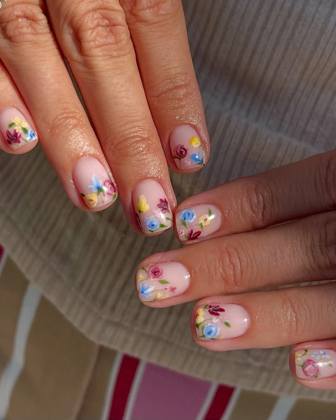 cute summer flower nails 2026 Tiny Garden Floral Short Nails