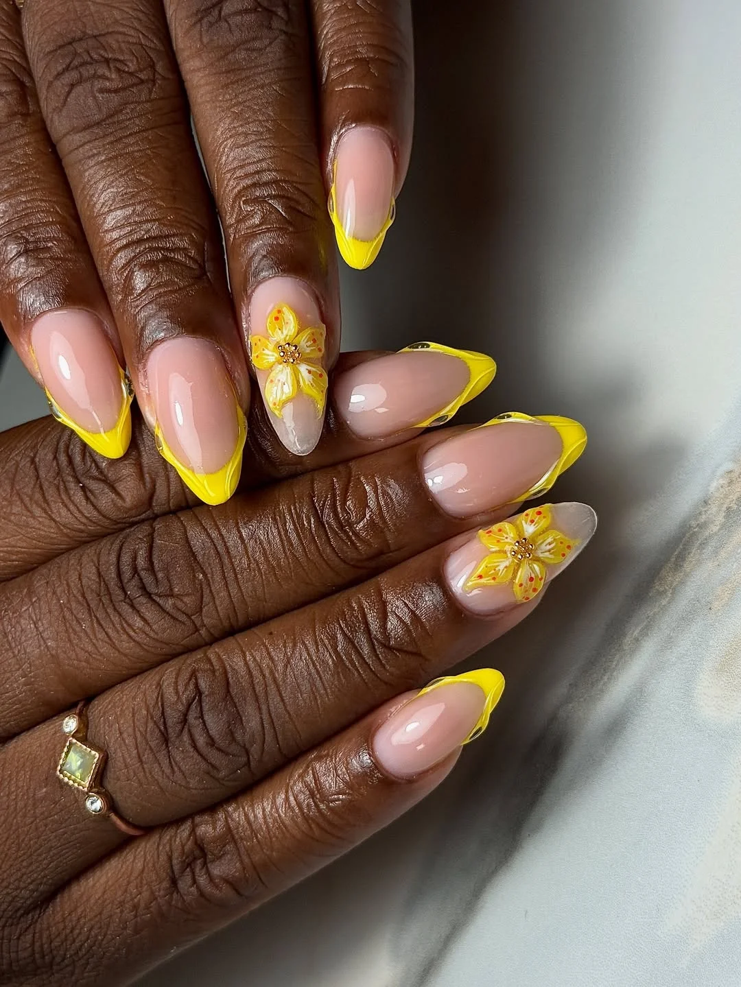 cute summer flower nails 2026 Sunny Yellow Floral French Nails