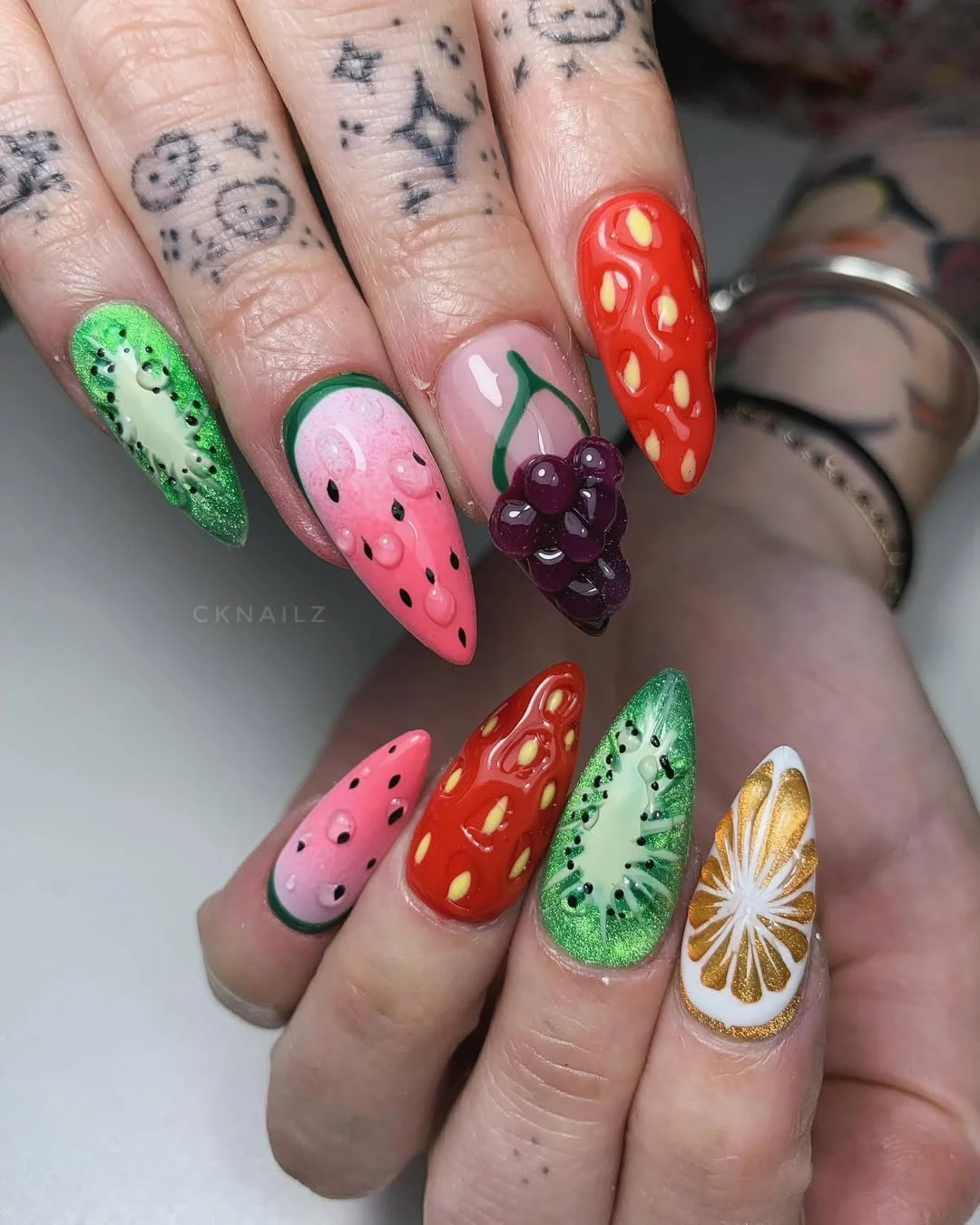 cute summer fruits nail art 2026 Juicy Mixed Fruit Nails With Sculpted Details