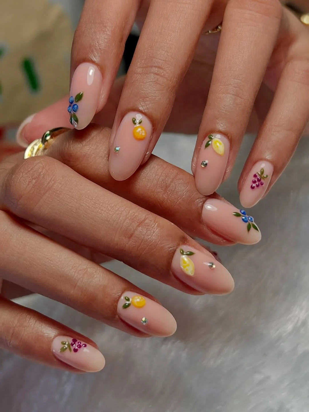 cute summer fruits nail art 2026 Minimalist Fruit Accents On Soft Nude Nails