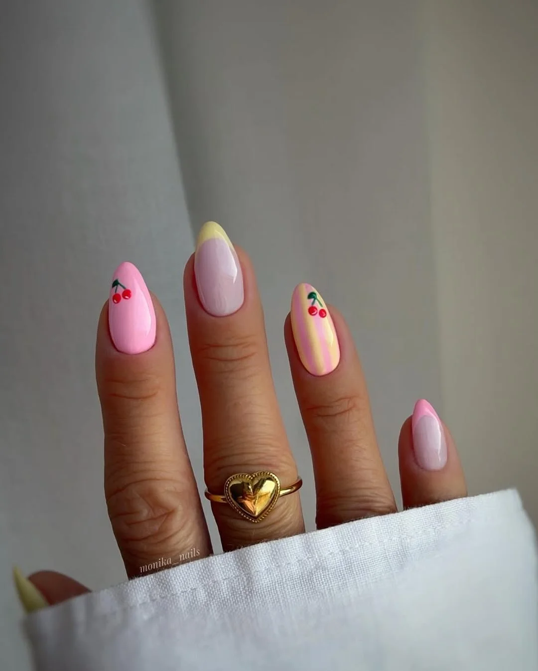 cute summer fruits nail art 2026 Sweet Cherry Pink Nails With Soft Pastel Accents