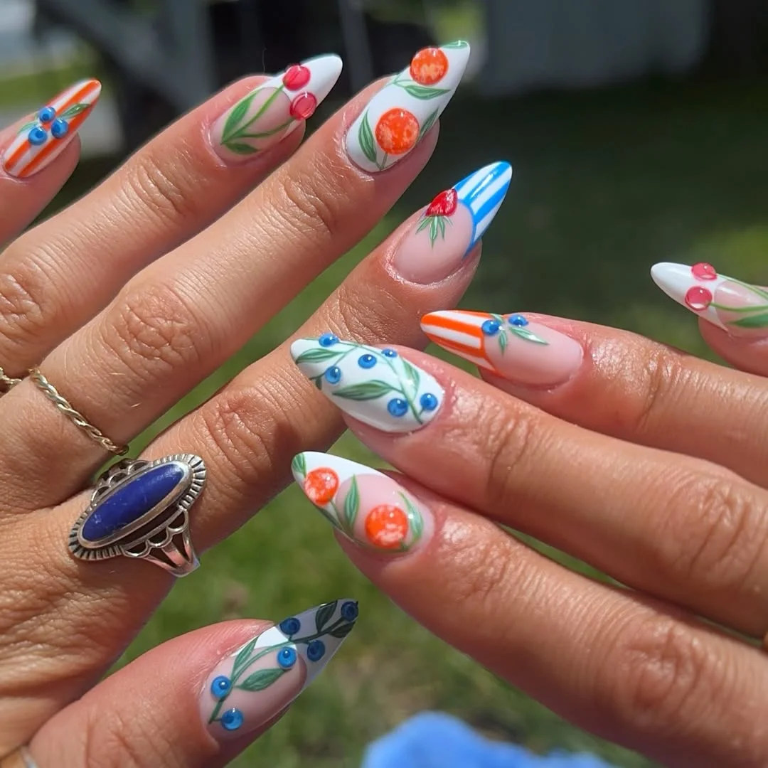 cute summer fruits nail art 2026 Colorful Italian Fruit Garden Nail Art