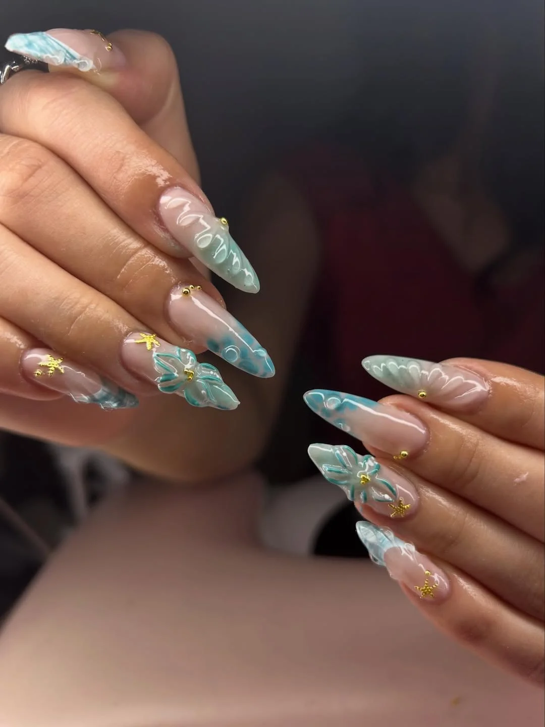 cute summer long nails 2026 Ocean Bloom Mermaid Nails