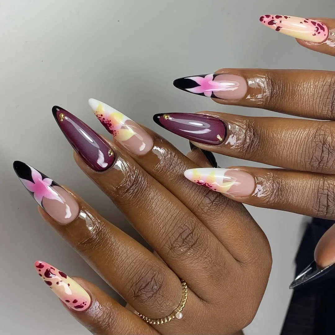cute summer long nails 2026 Berry Blossom Almond Nails For Late Summer Evenings