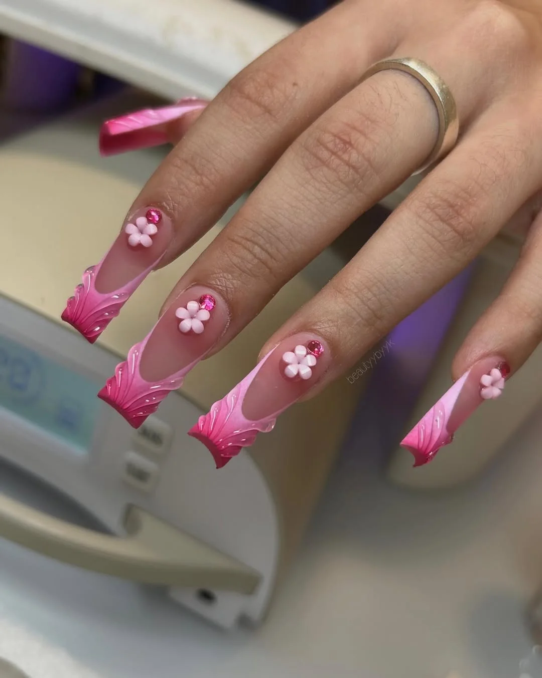 cute summer long nails 2026 Pink Sculpted Flower Nails With Playful Y2K Energy