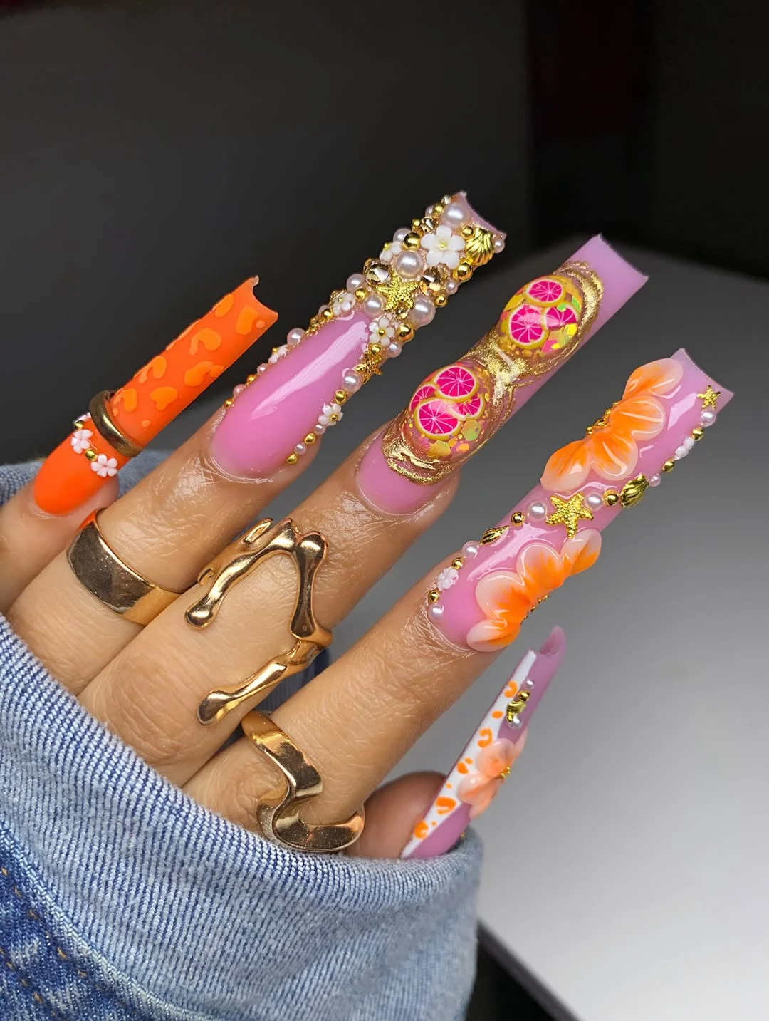 cute summer long nails 2026 Citrus Luxe Vacation Nails