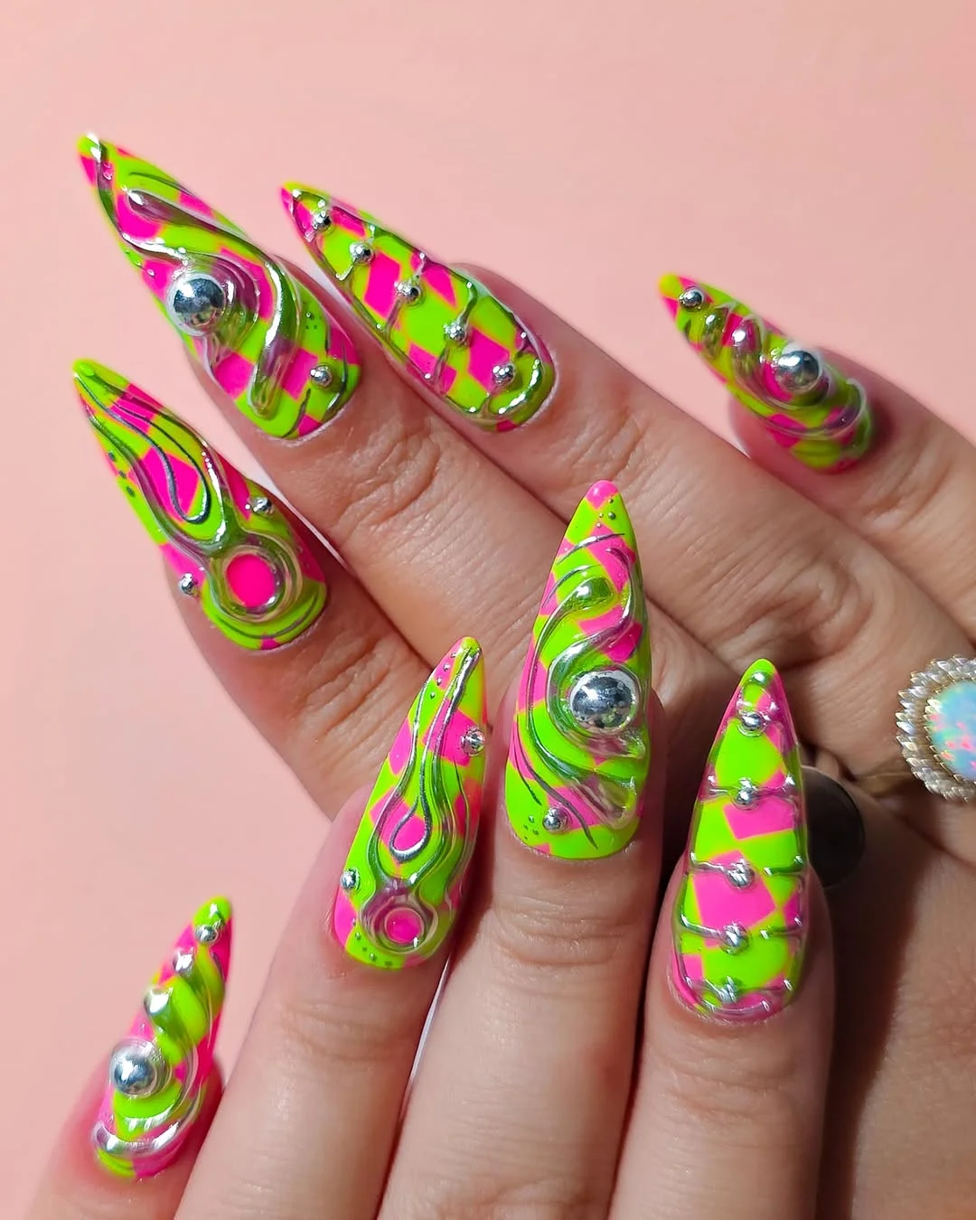 cute summer long nails 2026 Neon Pop Art Energy