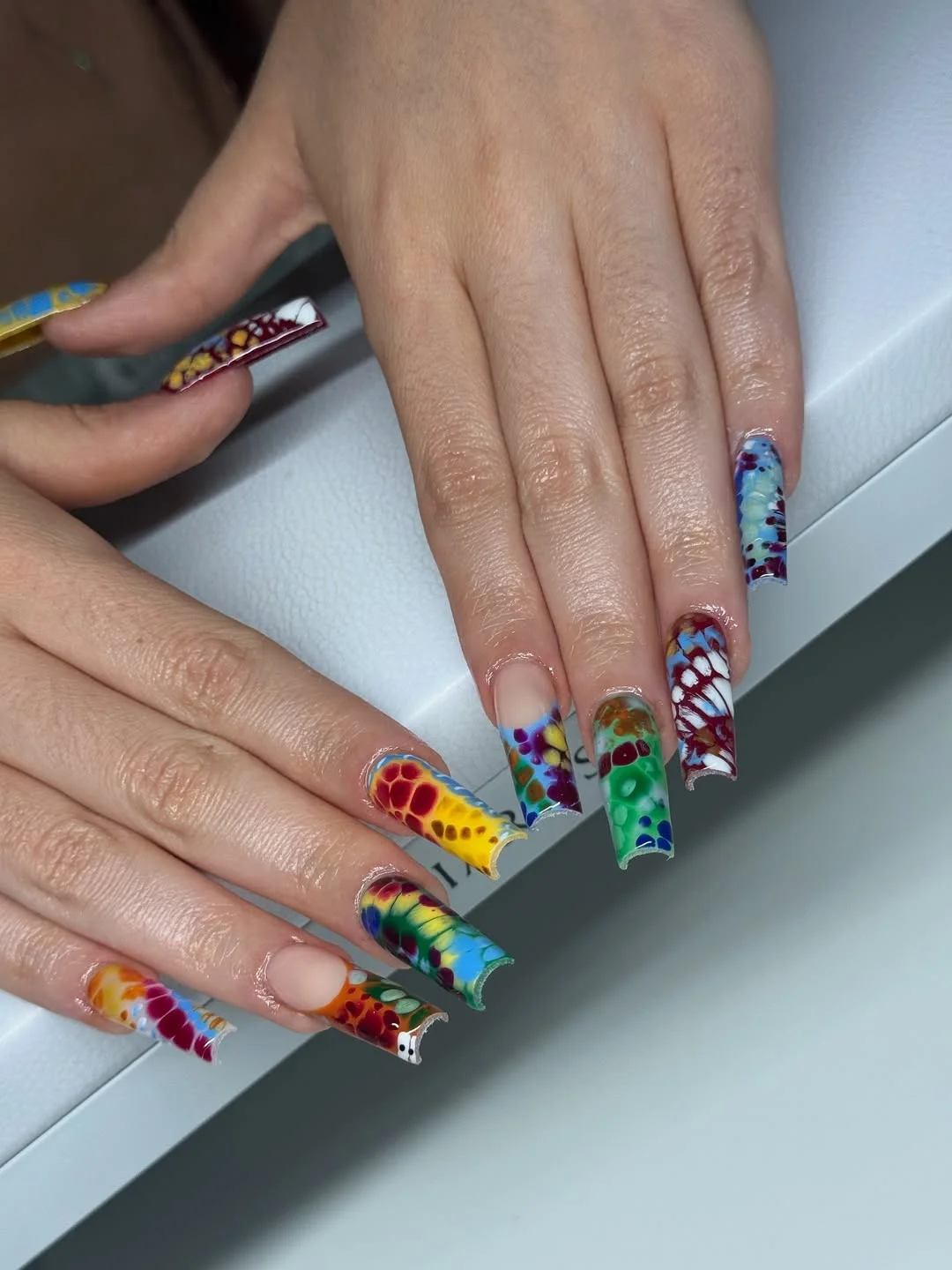 cute summer long nails 2026 Rainbow Glass Art Tips