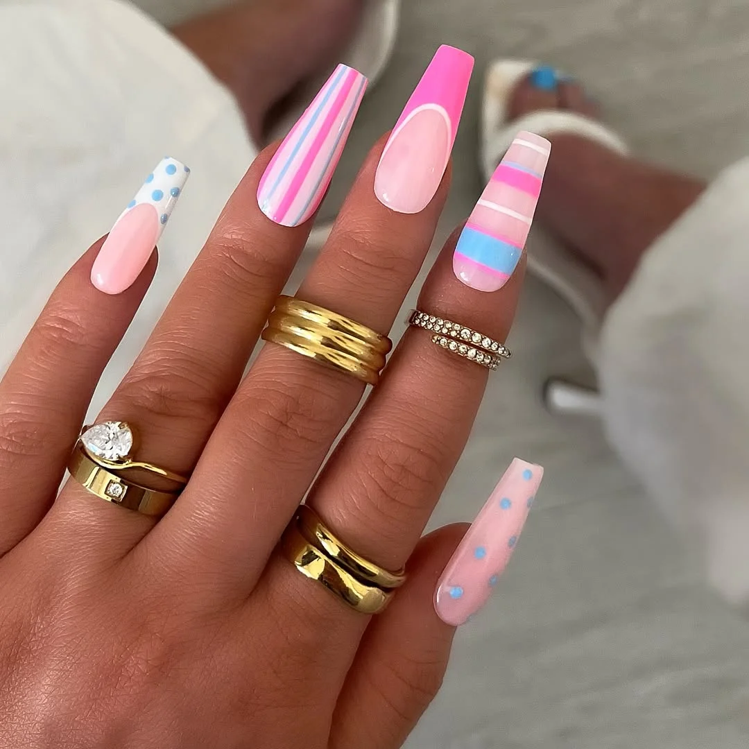 edgy summer nails ballerina shape 2026 Cotton Candy Stripe Ballerina Nails