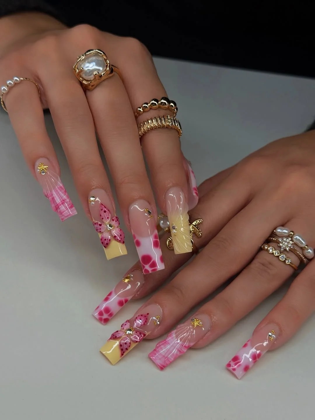 edgy summer nails ballerina shape 2026 Pink Tropical Fantasy With Sculpted Florals