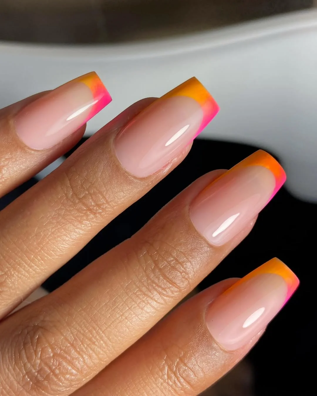 edgy summer nails ballerina shape 2026 Minimal Neon French Tips For Summer 2026