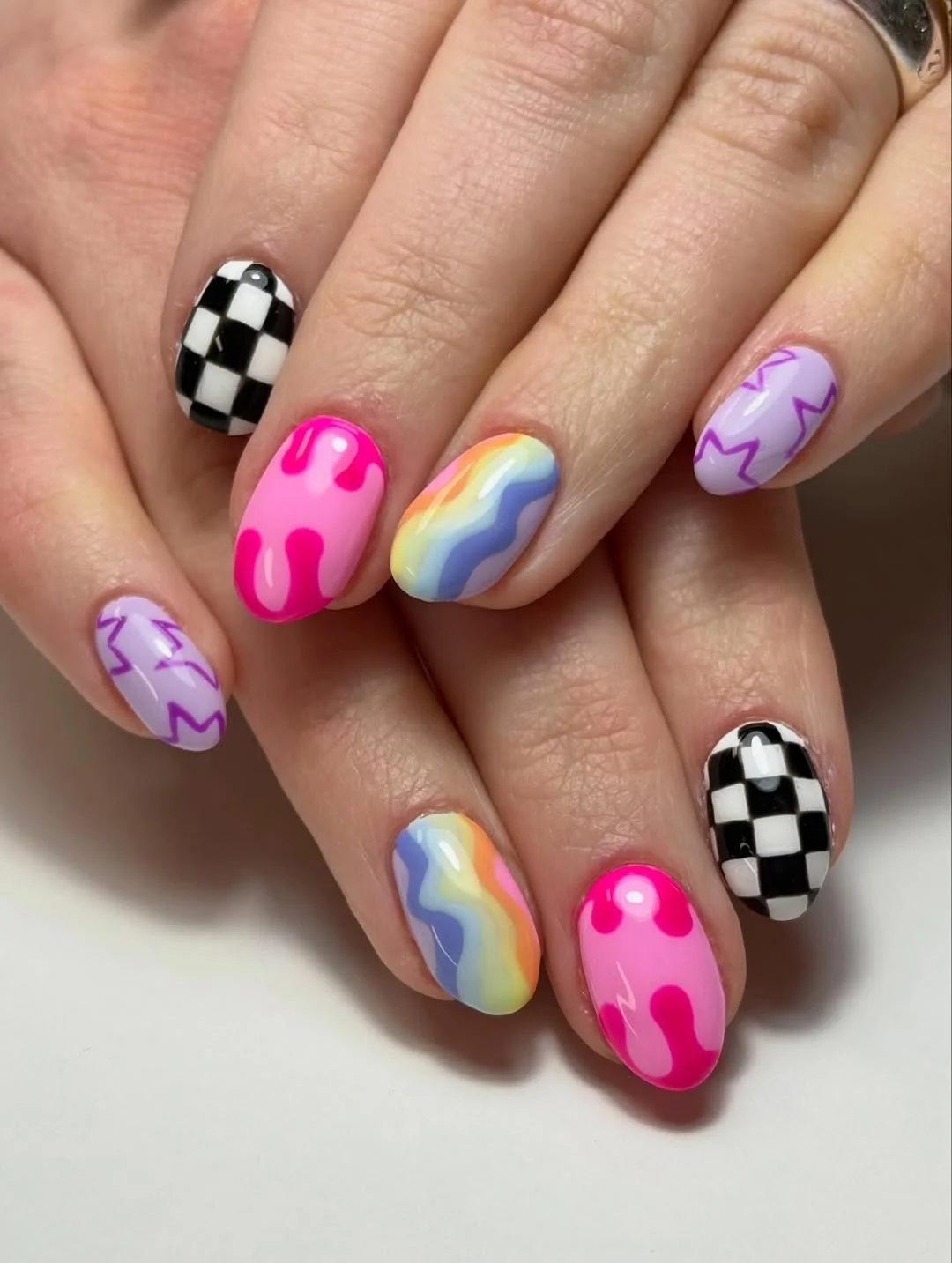 fun & funky summer nails 2026 Rainbow Remix Nails With Playful Contrast