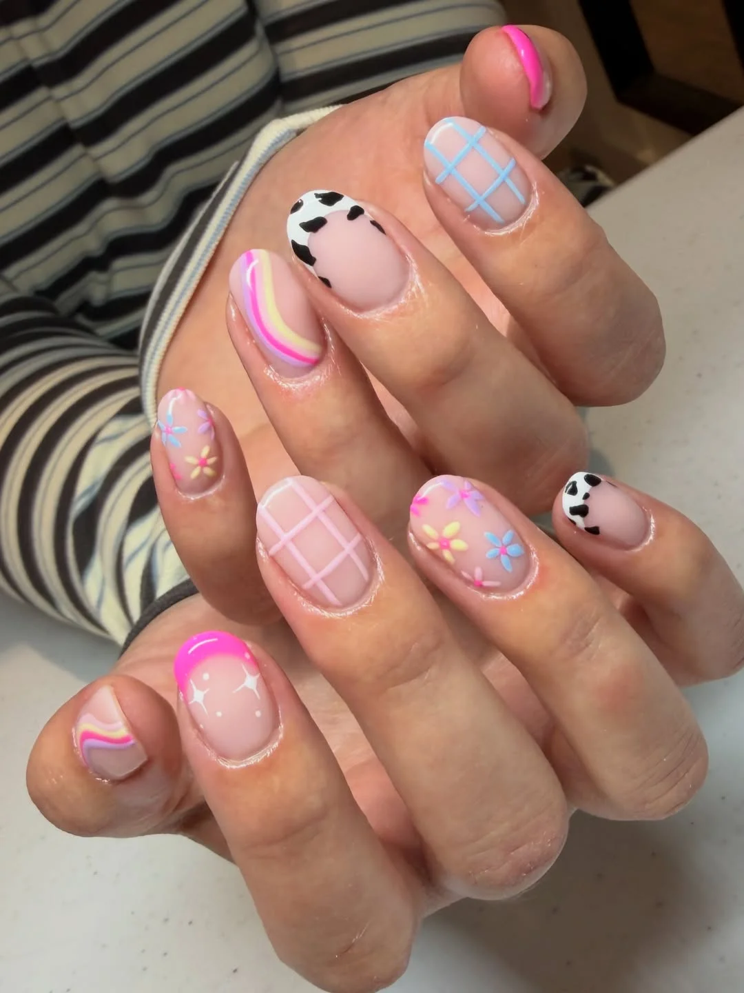 fun & funky summer nails 2026 Pastel Patchwork Short Nails