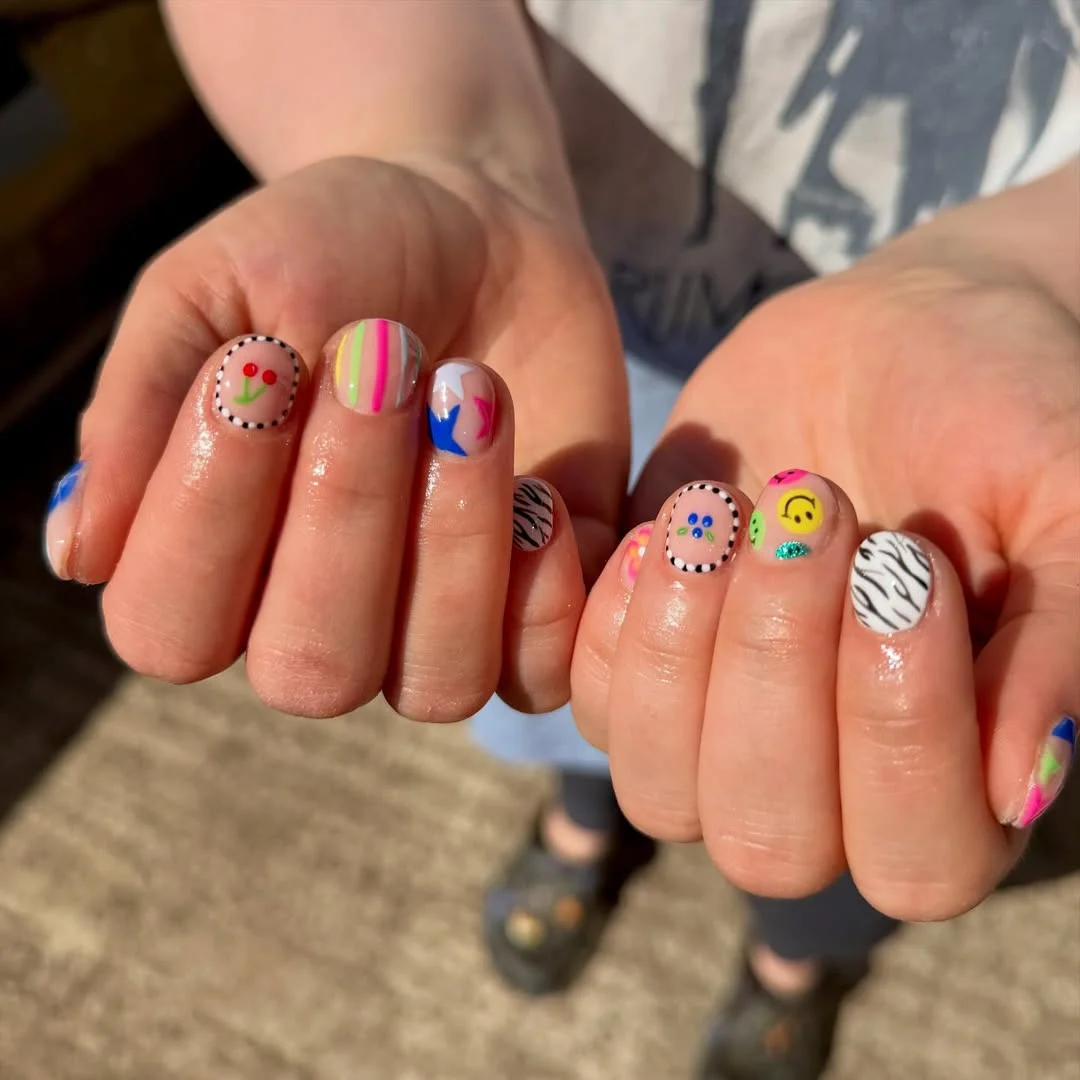 fun & funky summer nails 2026 Playful Mixed Art for Short Summer Nails