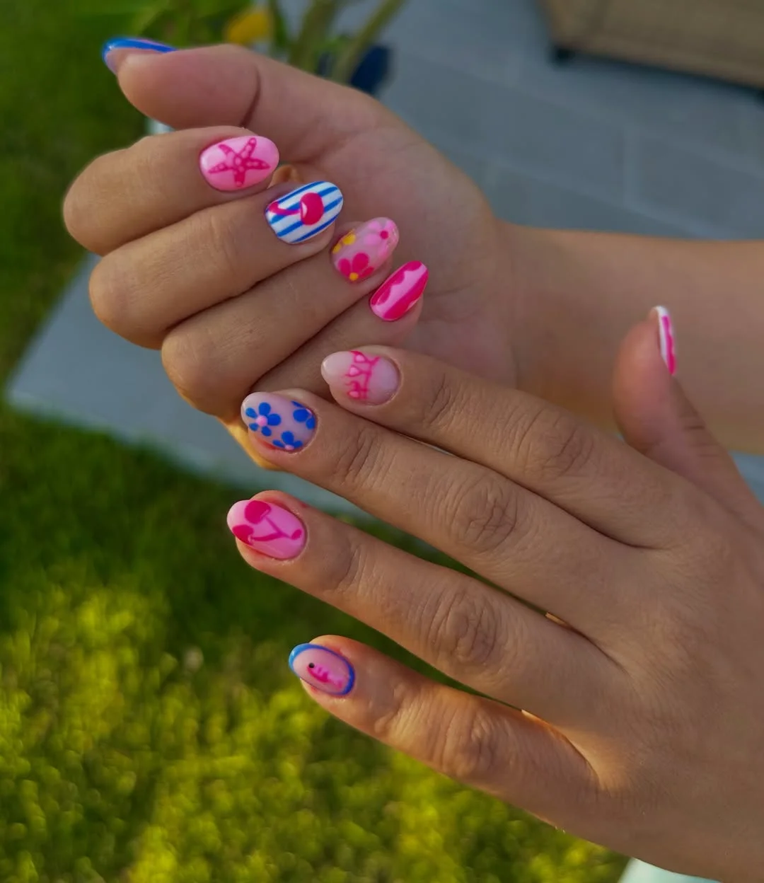 fun & funky summer nails 2026 Pink and Blue Pop Art Summer Nails