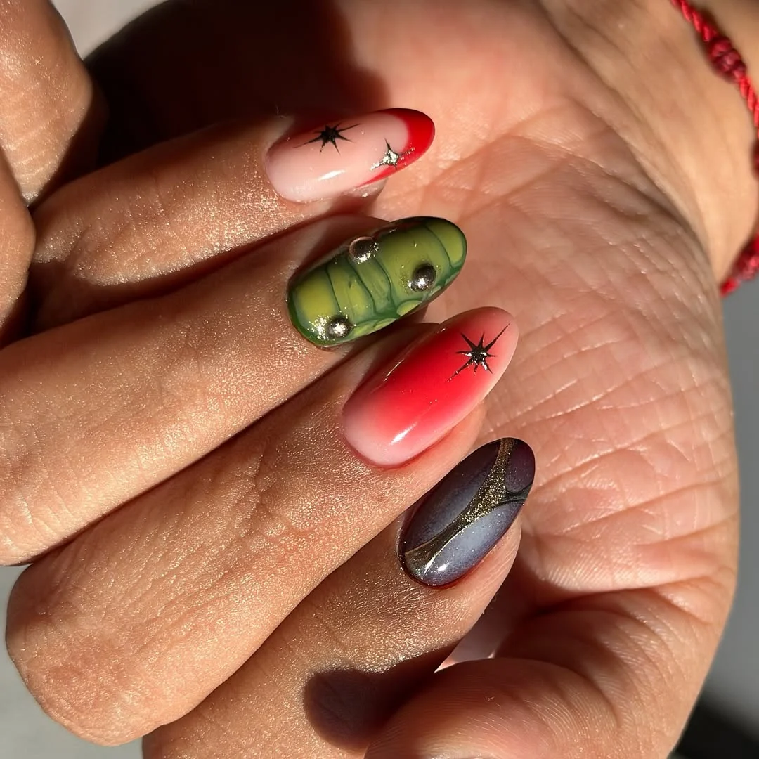 fun & funky summer nails 2026 Retro Cosmic Art with Unexpected Color Pops