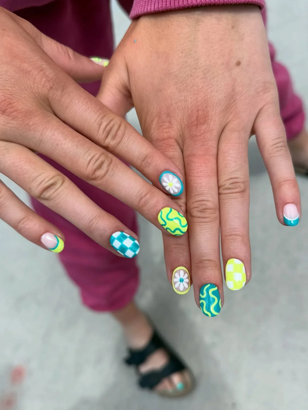 fun & funky summer nails 2026 Retro Daisy Checkerboard Nails