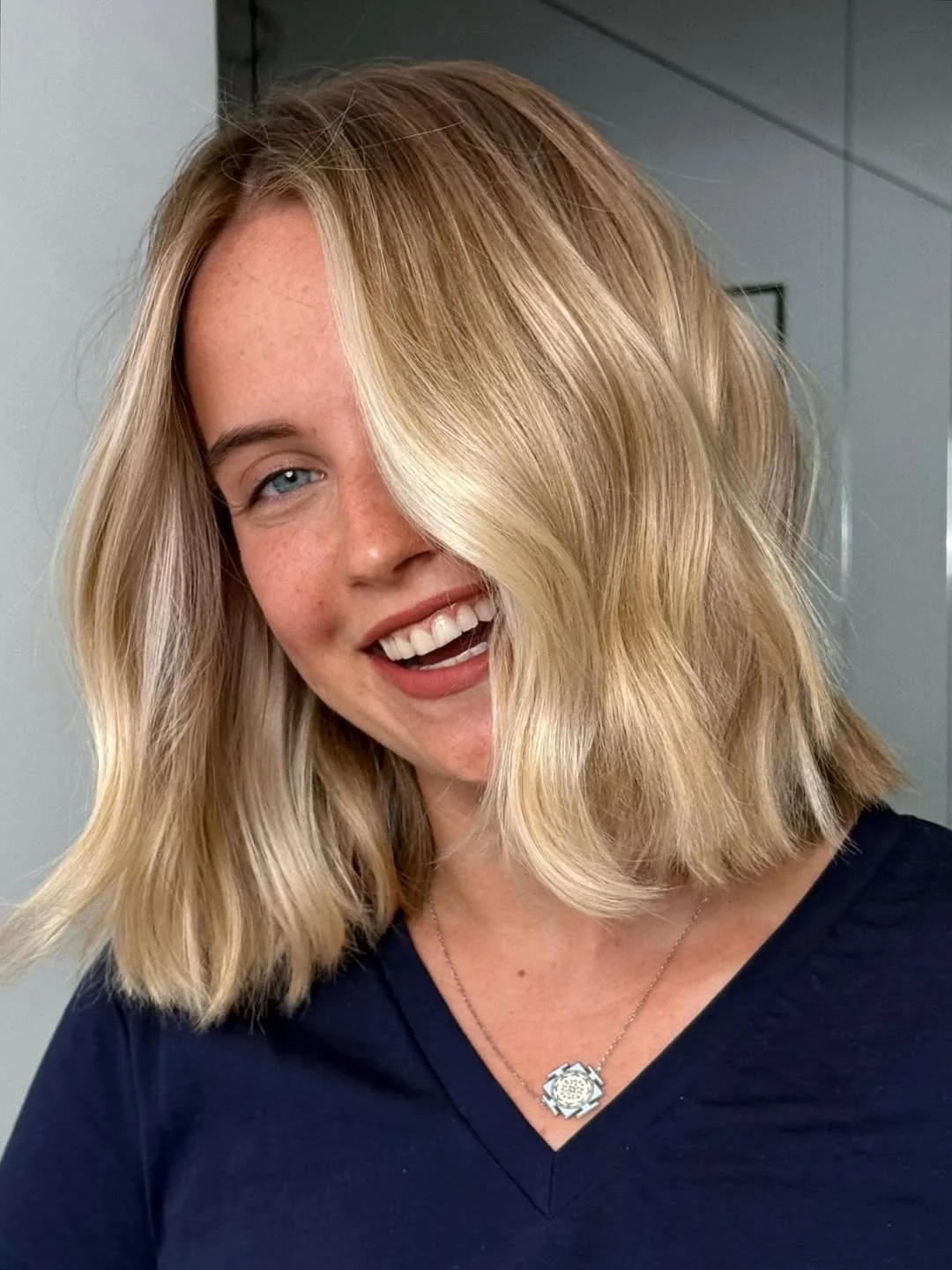 golden summer honey blonde hair color 2026 Soft Blonde Bob with Airy Balayage Lightness