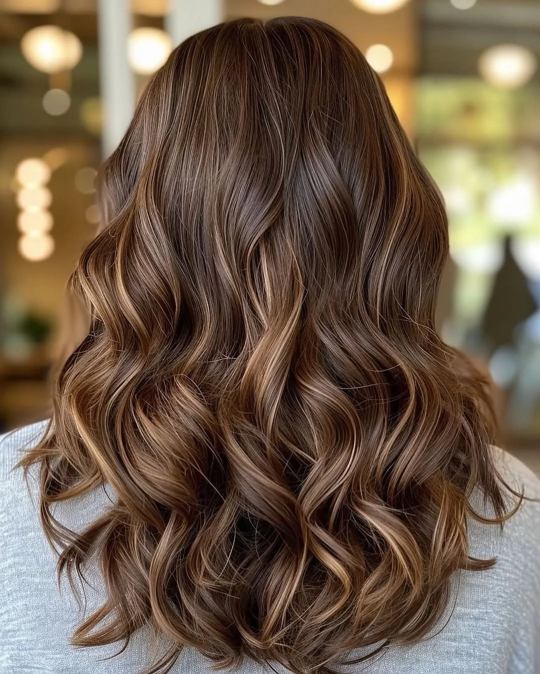 golden summer honey brown hair color 2026 Rich Chocolate Curls with Caramel Depth