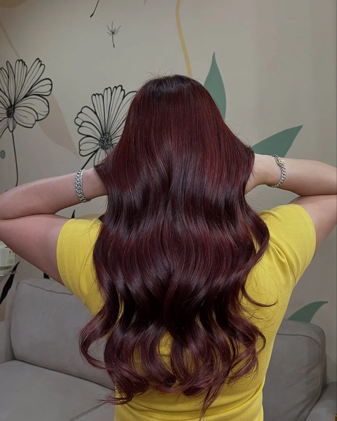 gorgeous summer hair color ideas 2026 Glossy Merlot Length with Vivid Depth
