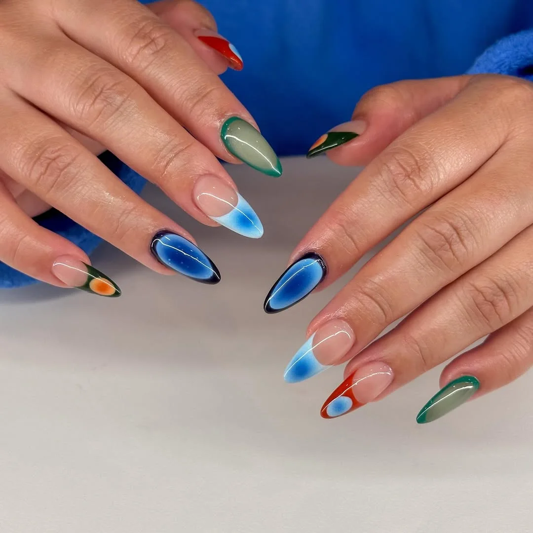 June Nail Colors ideas 2026 - Summer Trends 2026 Abstract Ocean Almond Nails