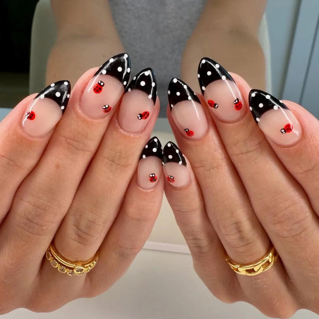 June Nail Colors ideas 2026 - Summer Trends 2026 Polka Dot Ladybug French Tips