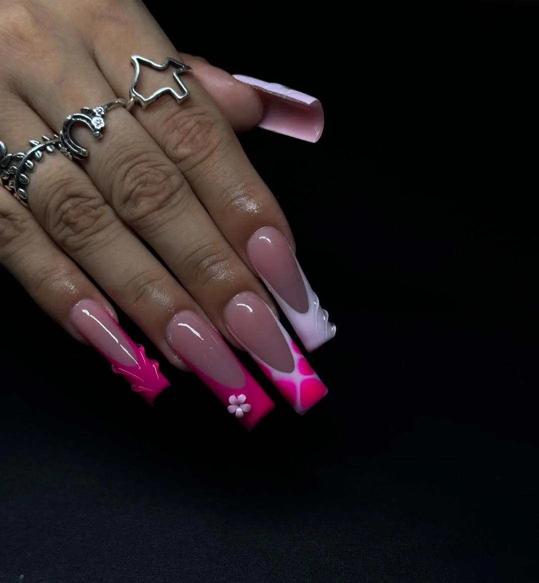 June Nail Colors ideas 2026 - Summer Trends 2026 Hot Pink Airbrush Acrylic Nails