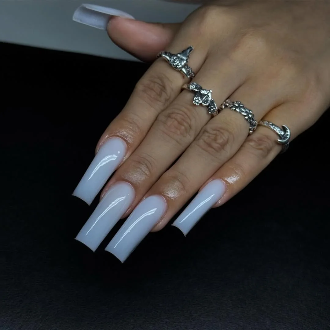 June Nail Colors ideas 2026 - Summer Trends 2026 Glossy Milky White Coffin Nails