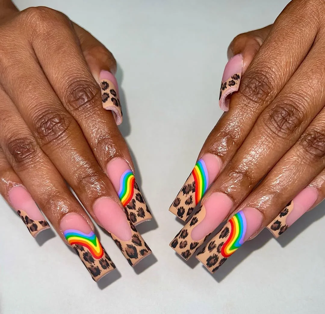 June Nails Ideas 2026 Rainbow Square Nails