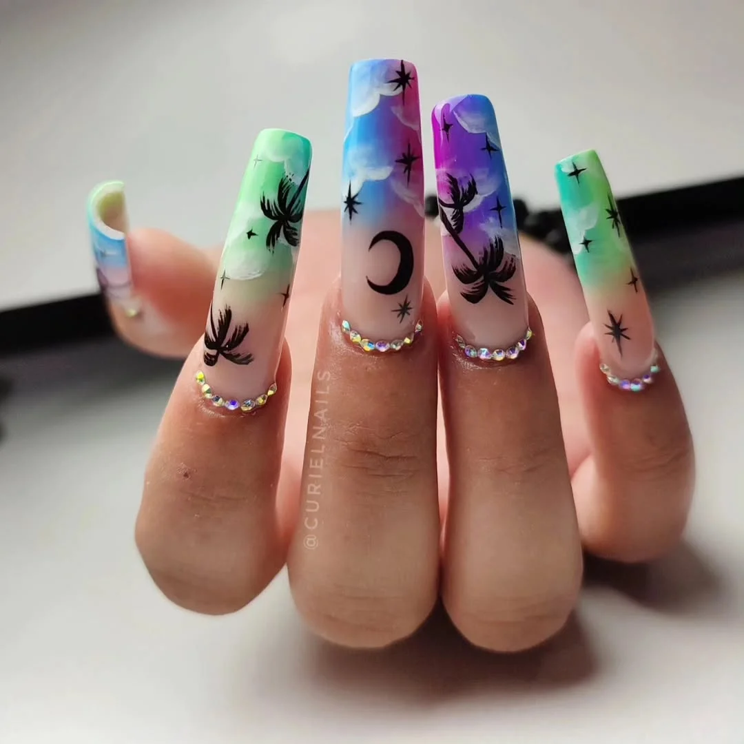 June Nails Ideas 2026 Tropical Sunset Nails